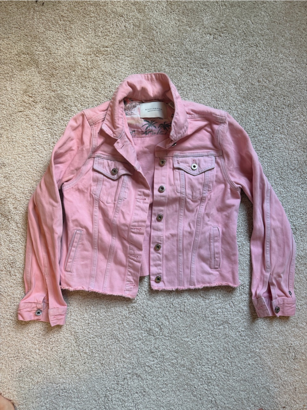 Scotch & Soda Pink Denim Jacket with Tropical Lining